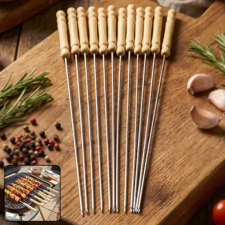 AYzIWfMo0D8jXVFHWWeiN90wV14jrjPcxgFqsaJv.webp Stainless Steel BBQ Skewers Set | Reusable Grilling Sticks with Wooden Handles for Barbecue & Kebabs (1PC) ( default, OS )