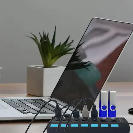 Bye1AFMEucAE9XURdfbQWJbFSXpM8ZIkHNeC54cH.webp USB Splitter Multi Port USB 2.0 Hub, 7 Port with Independent On/Off Switch and LED Indicators USB A Port Data Hub, Suitable for PC Computer Keyboard Laptop Mobile HDD, Flash Drive Camera etc.