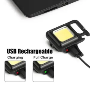 Rechargeable Keychain Mini Flashlight with 4 Light Modes, Ultralight Portable Pocket Light with Folding Bracket Bottle Opener and Magnet Base for Camping Walking ( default, Standard ).