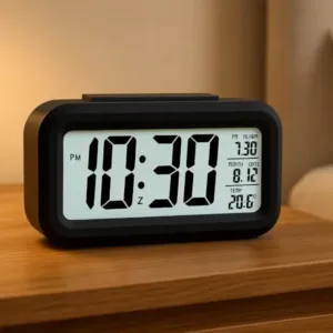 Digital lcd alarm clock with backlight optically controlled battery-powered clock with time, date, and temperature - Durable Plastic ( default, OS ).