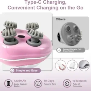 Smart Electric Scalp Massager with 4 Silicone Heads – Rechargeable Handheld Head & Body Massage Device ( default, Standard )