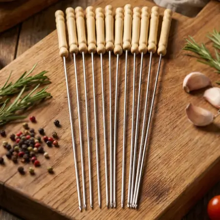 hXhSTmnUandkSR1yaUebtCH50USdVIteOPSXdrvW.webp Stainless Steel BBQ Skewers Set | Reusable Grilling Sticks with Wooden Handles for Barbecue & Kebabs (1PC) ( default, OS )
