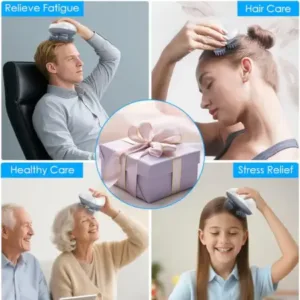 Smart Electric Scalp Massager with 4 Silicone Heads – Rechargeable Handheld Head & Body Massage Device ( default, Standard )