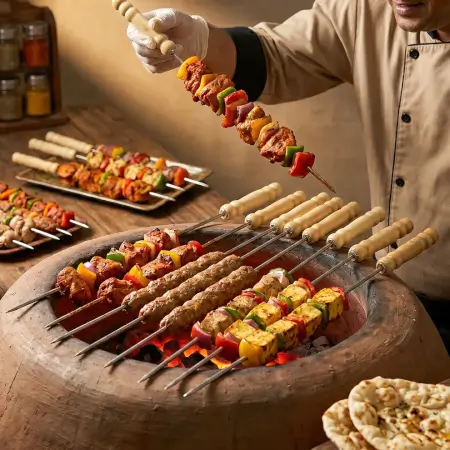 wliAStqEGLJ5G0NRw9eS1lvmB2NDyNFuAeRuPJH9.webp Stainless Steel BBQ Skewers Set | Reusable Grilling Sticks with Wooden Handles for Barbecue & Kebabs (1PC) ( default, OS )